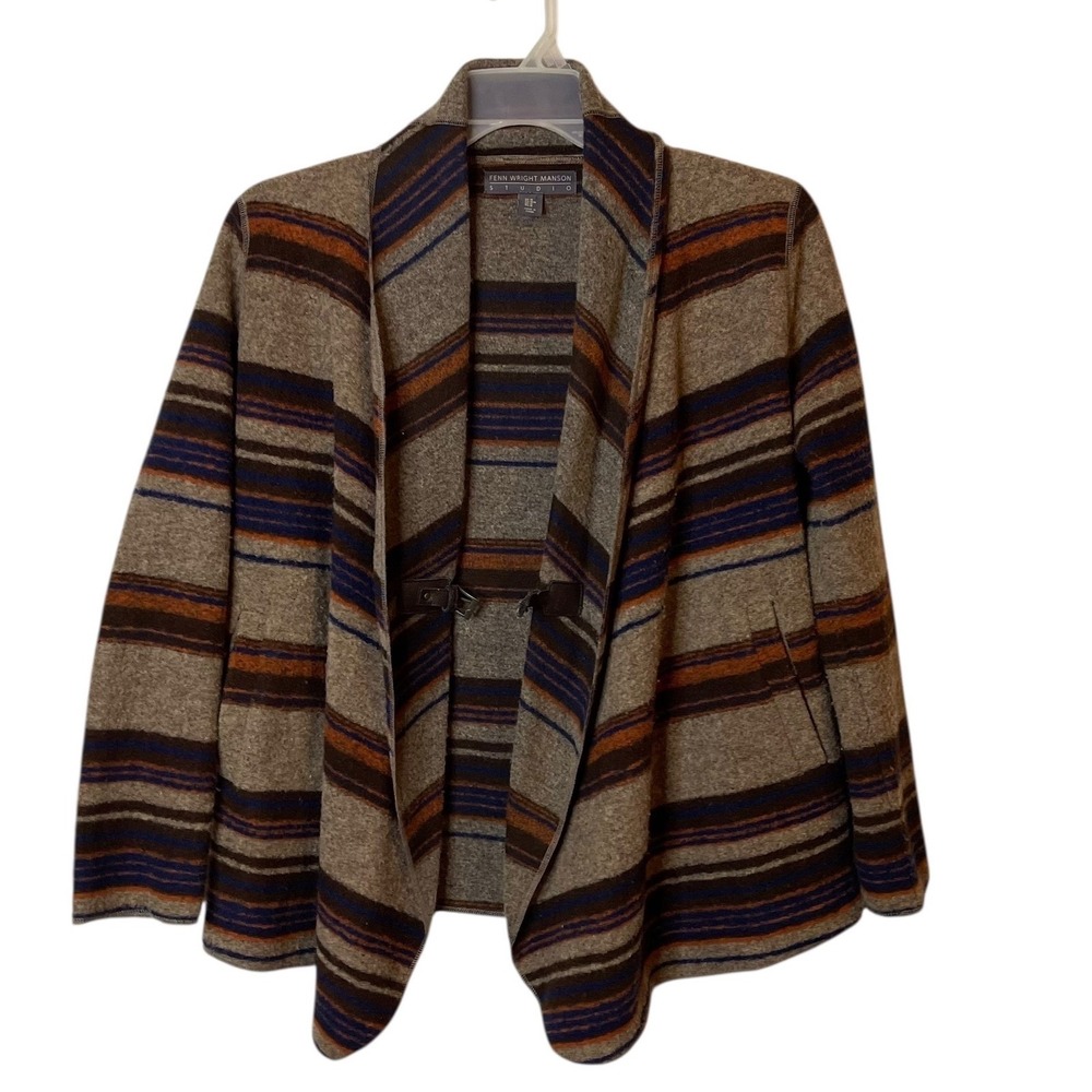 Fenn Wright Manson Women's Striped Wool Blend Tunic Cardigan Sweater Medium